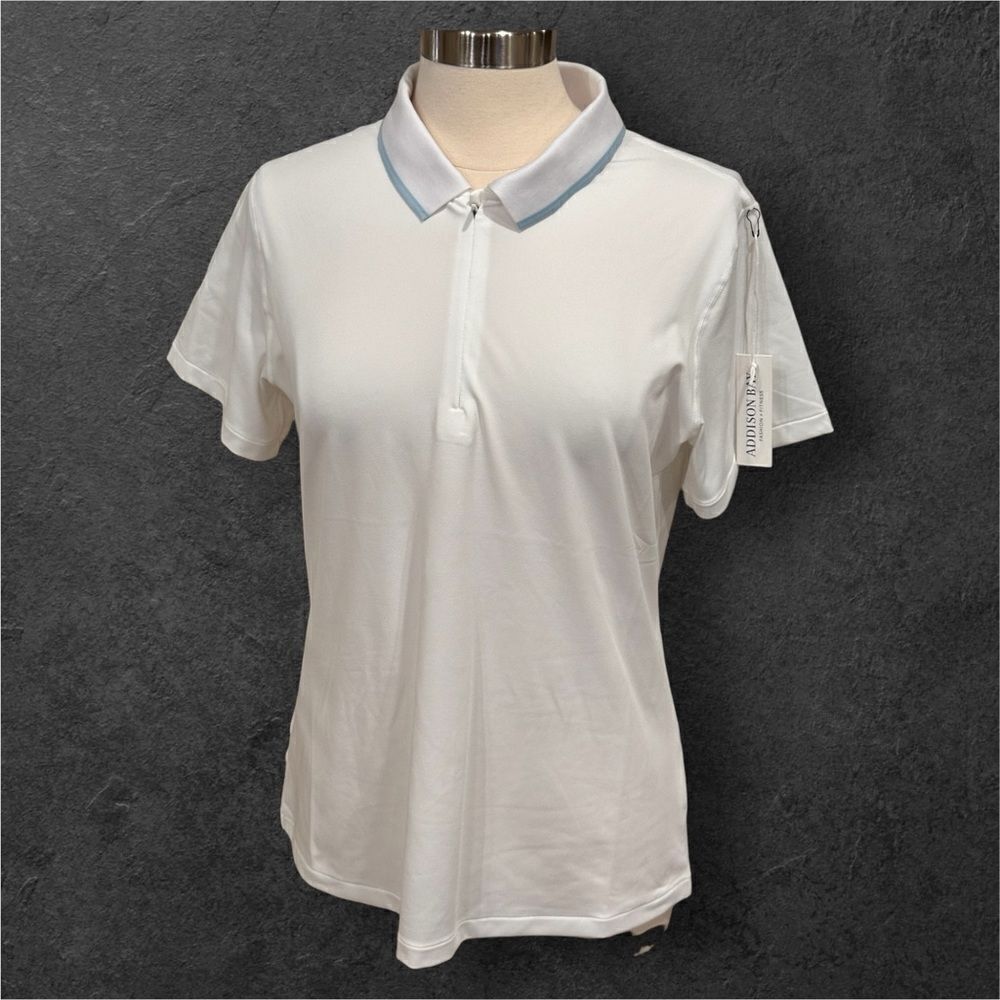 Addison Bay Women’s Courtside Polo Shirt In Size X-Large In Vintage White/Blue — image 6 of 6